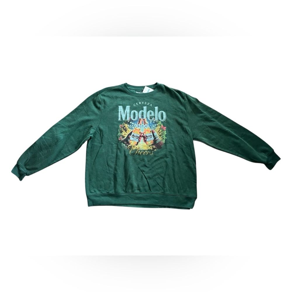 New with Tags Modelo Beer Christmas Green Men's Large Crewneck Sweater Crew